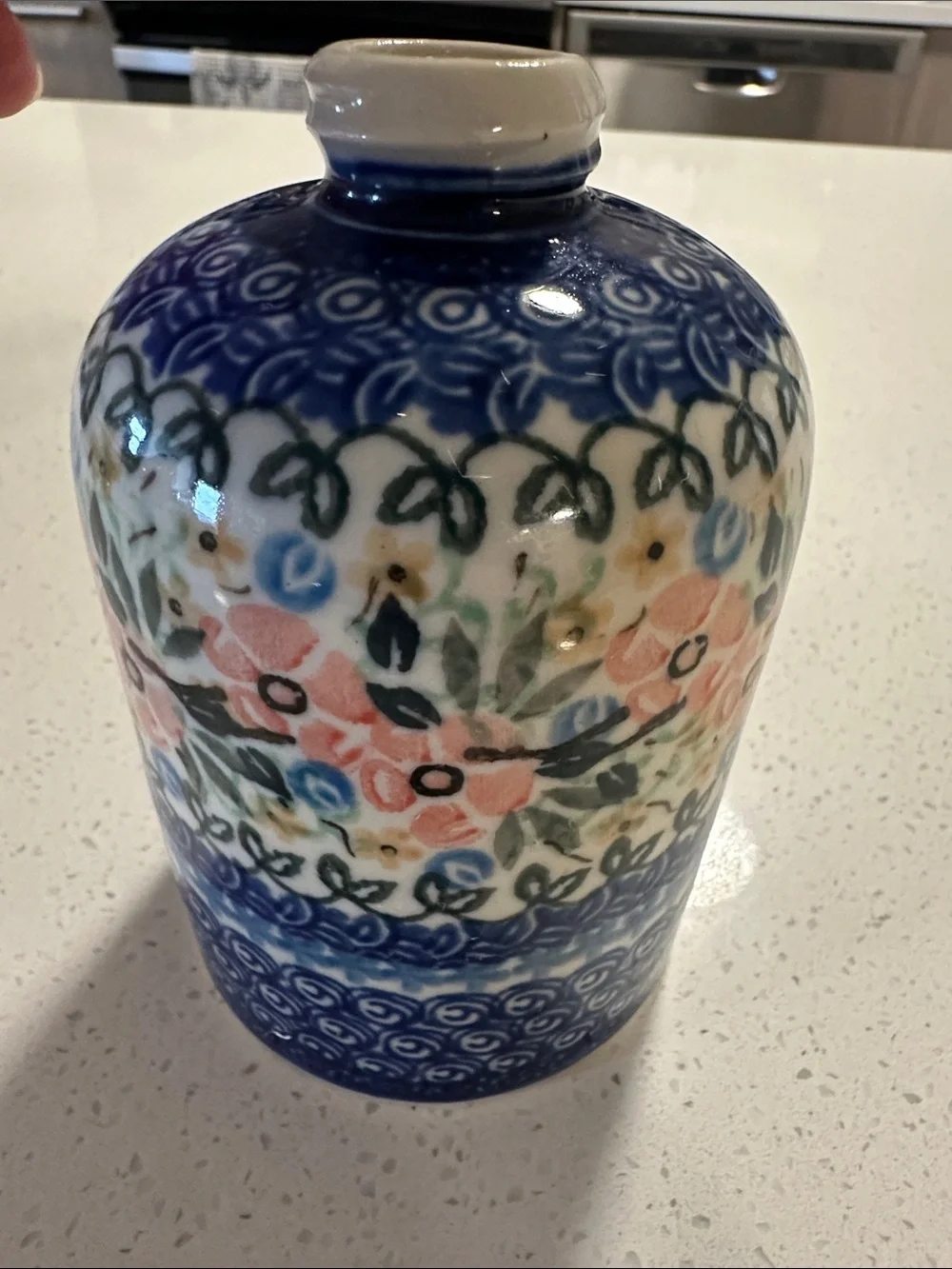 Handcrafted Blue Floral Ceramic Vase - Home Accents
